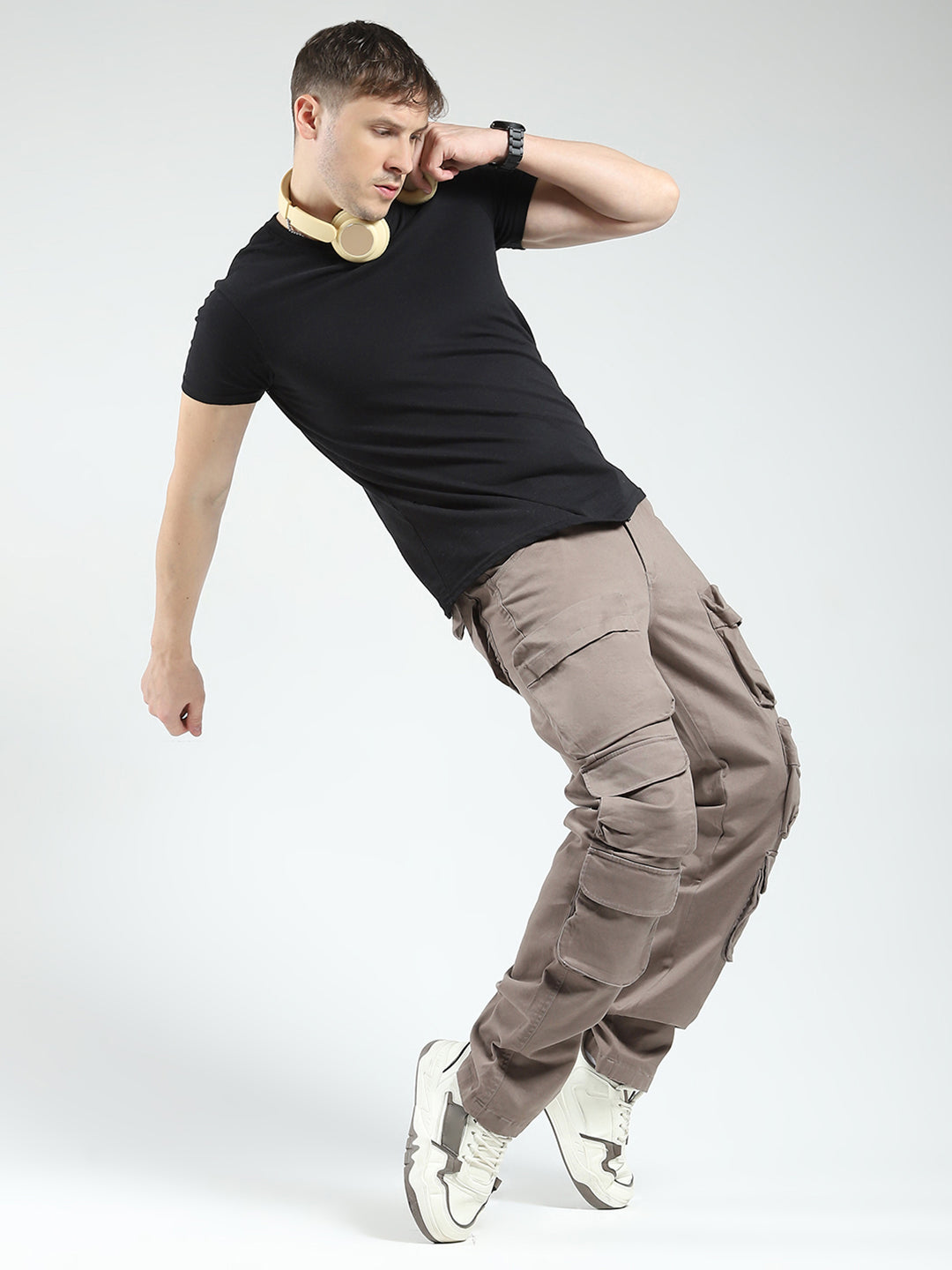 Rock.it Men Grey Solid Straight Fit Cargo