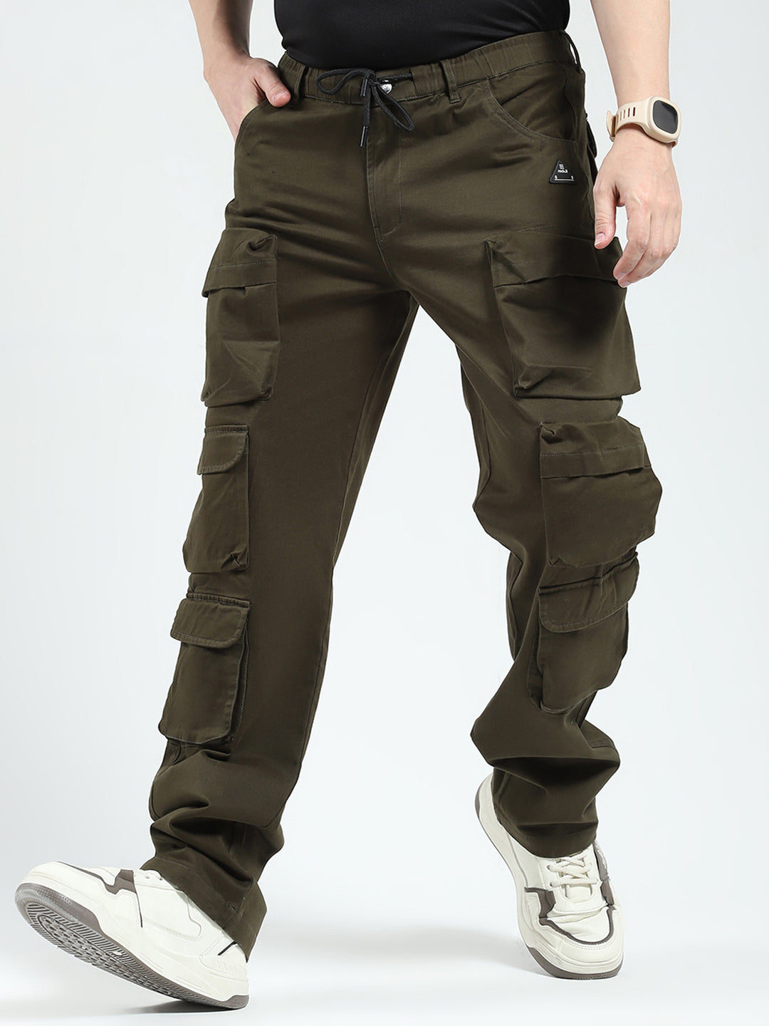 Rock.it Men Olive Solid Straight Fit Cargo