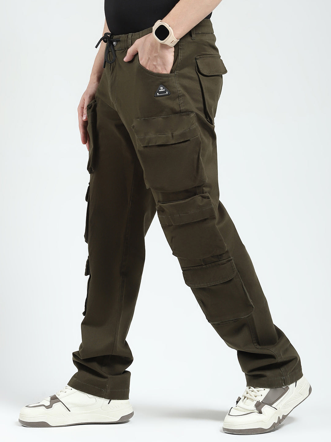 Rock.it Men Olive Solid Straight Fit Cargo