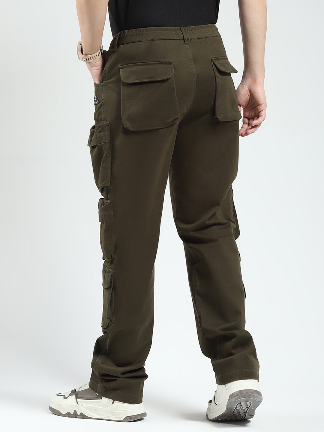Rock.it Men Olive Solid Straight Fit Cargo