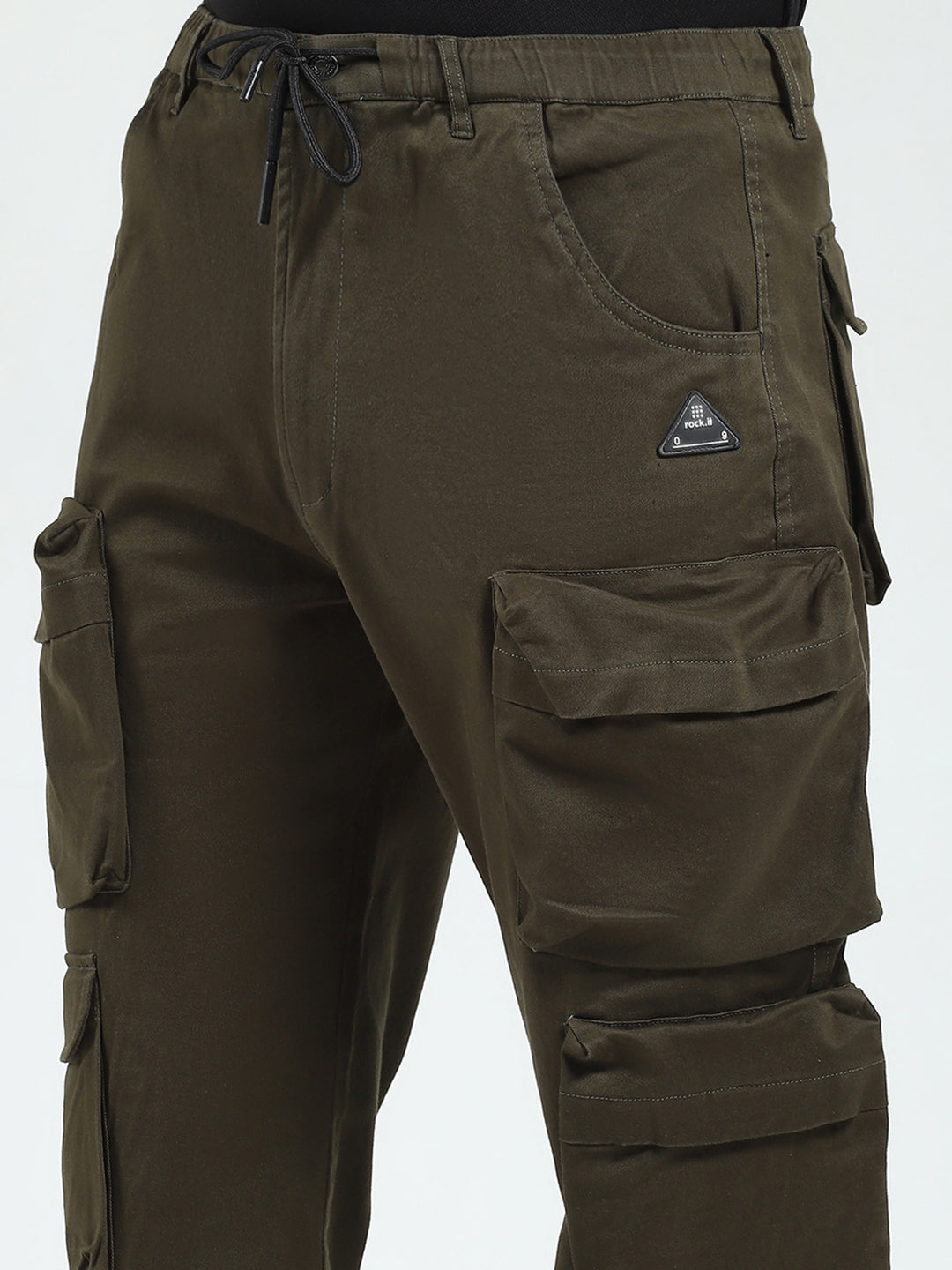 Rock.it Men Olive Solid Straight Fit Cargo