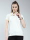 Rock.it Women Off White Solid Collar Half Sleeve T-Shirt