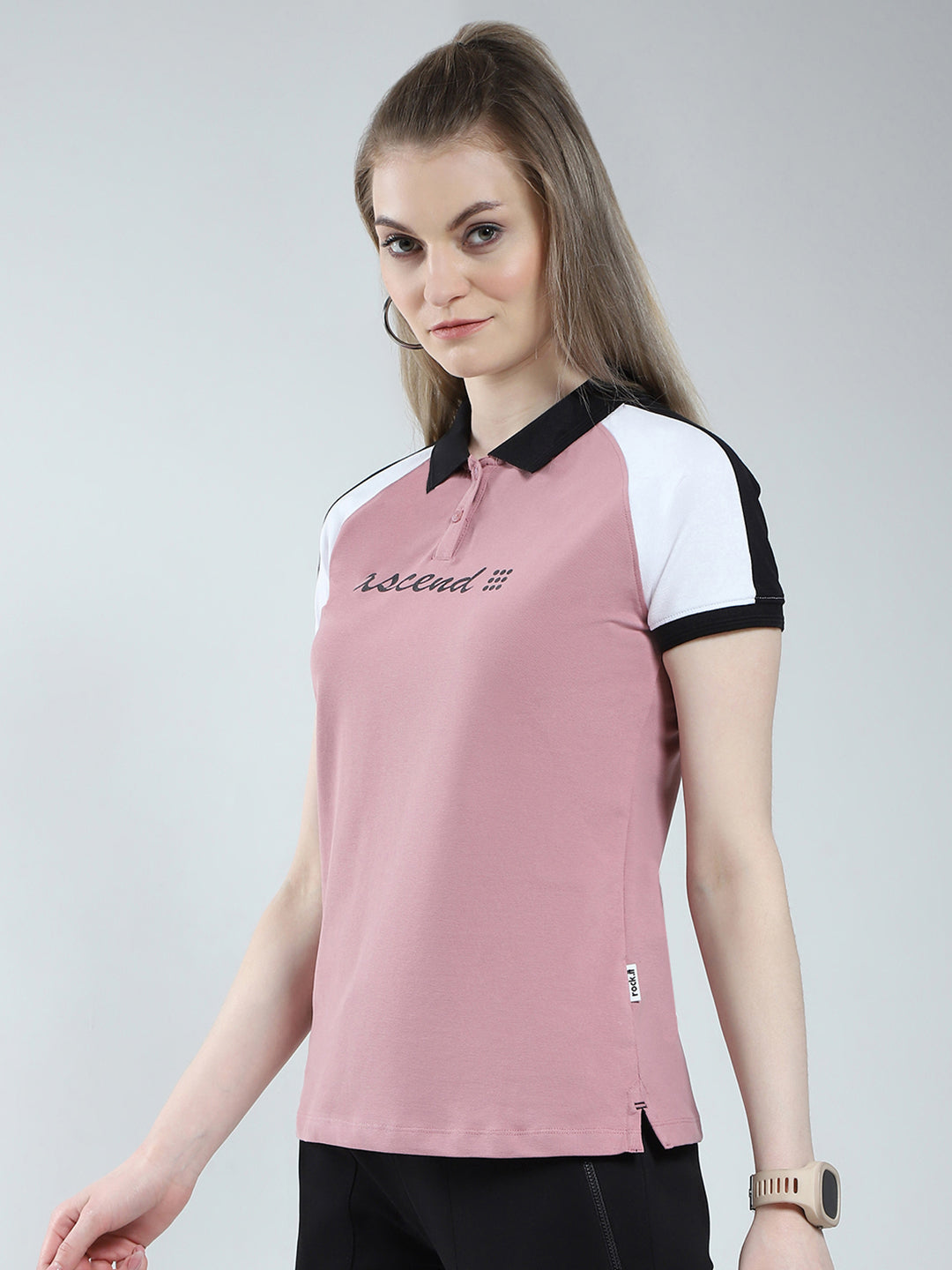 Rock.it Women Pink Printed Collar Half Sleeve T-Shirt