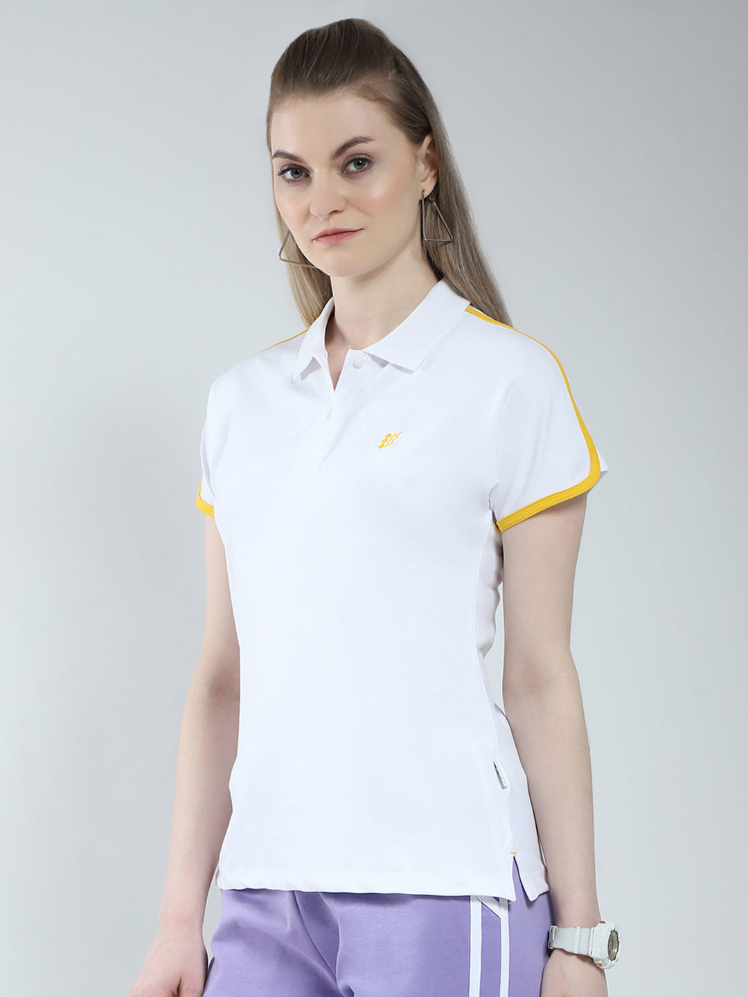 Rock.it Women White Solid Collar Half Sleeve T-Shirt