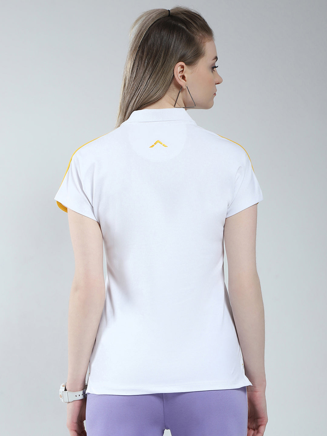 Rock.it Women White Solid Collar Half Sleeve T-Shirt