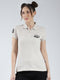 Rock.it Women Beige Solid Collar Half Sleeve T-Shirt