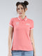 Rock.it Women Coral Printed Collar Half Sleeve T-Shirt
