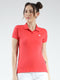 Rock.it Women Coral Solid Collar Half Sleeve T-Shirt