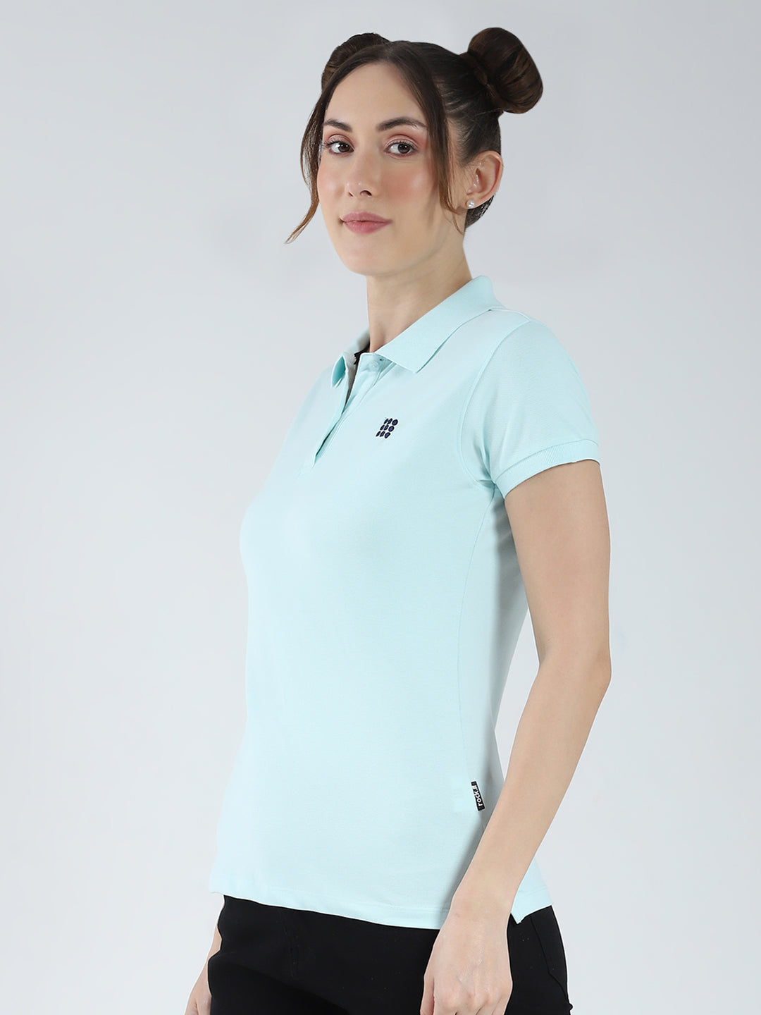 Rock.it Women Blue Solid Collar Half Sleeve T-Shirt