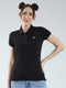 Rock.it Women Black Solid Collar Half Sleeve T-Shirt