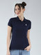 Rock.it Women Navy Blue Solid Collar Half Sleeve T-Shirt
