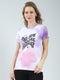 Women Purple Printed Round Neck Half Sleeve Top