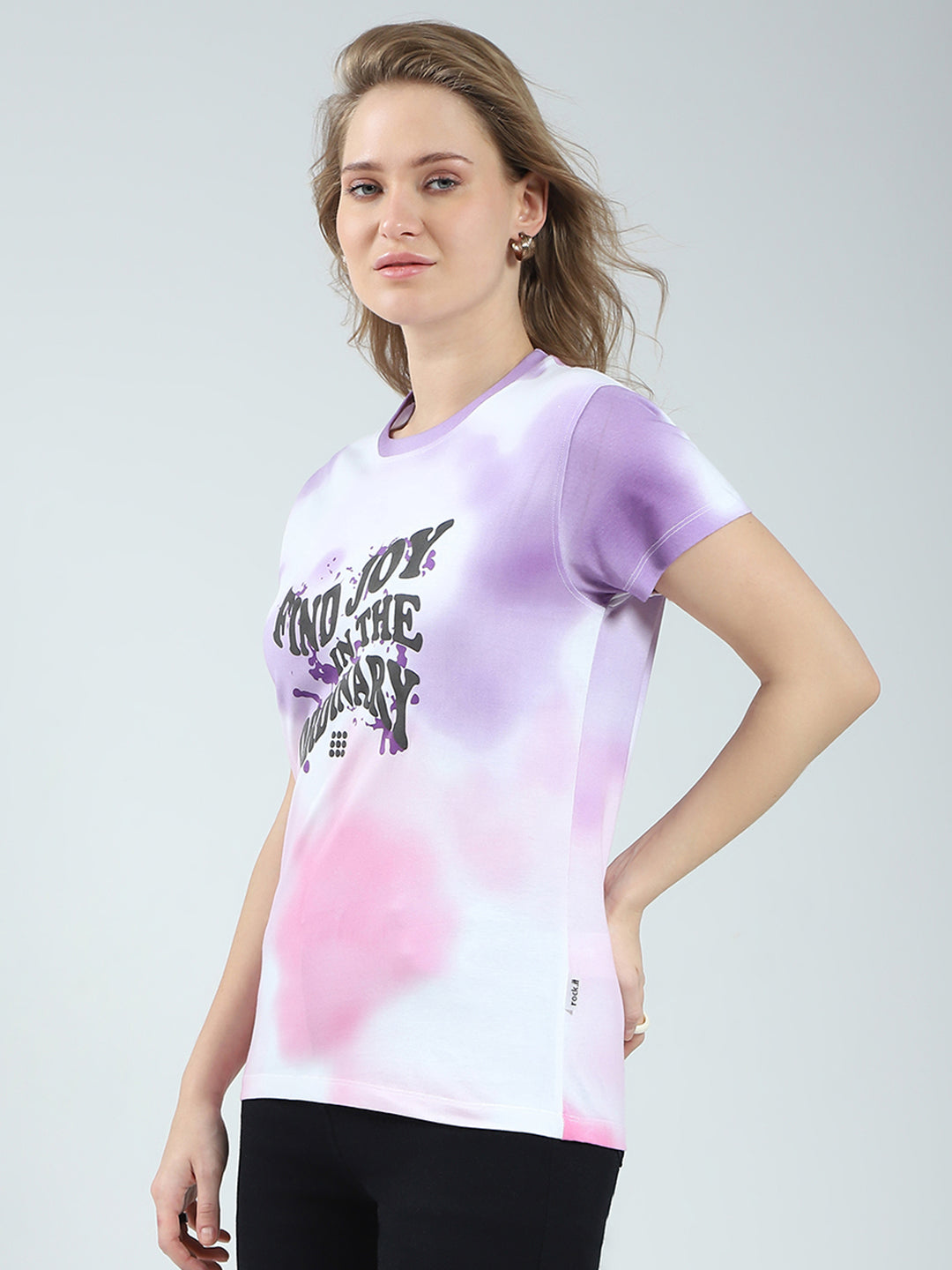 Women Purple Printed Round Neck Half Sleeve Top