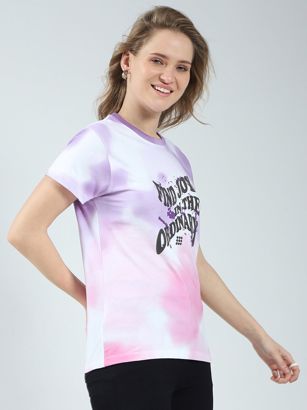 Women Purple Printed Round Neck Half Sleeve Top