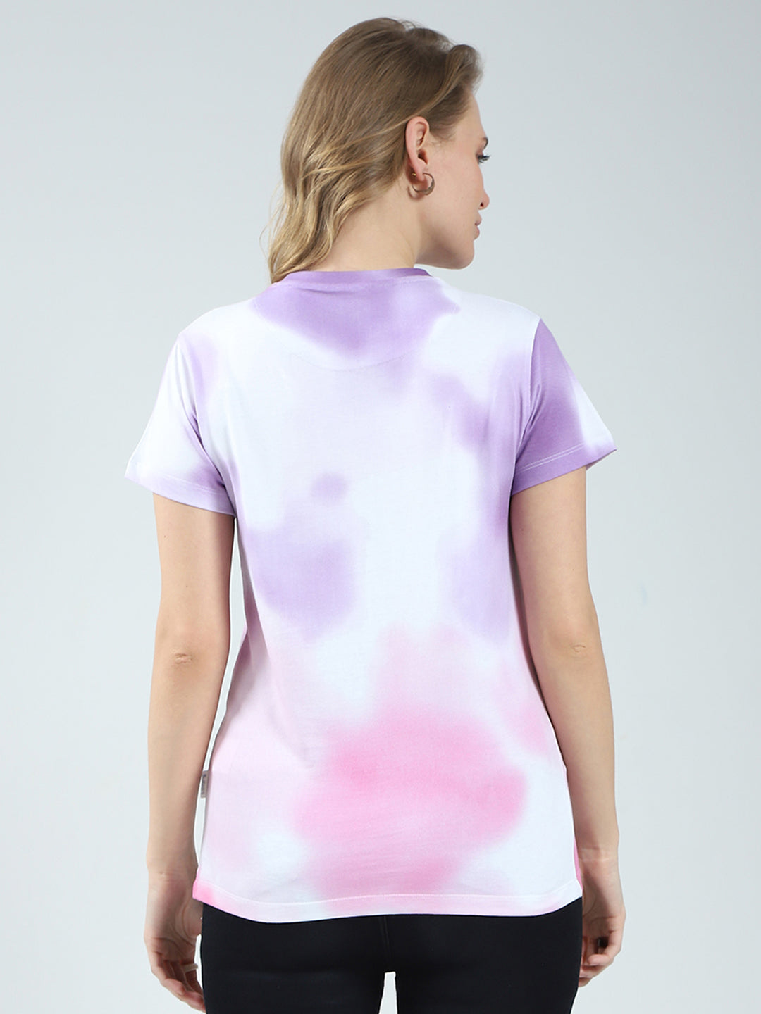 Women Purple Printed Round Neck Half Sleeve Top