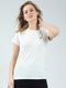 Women Off White Solid Round Neck Half Sleeve Top