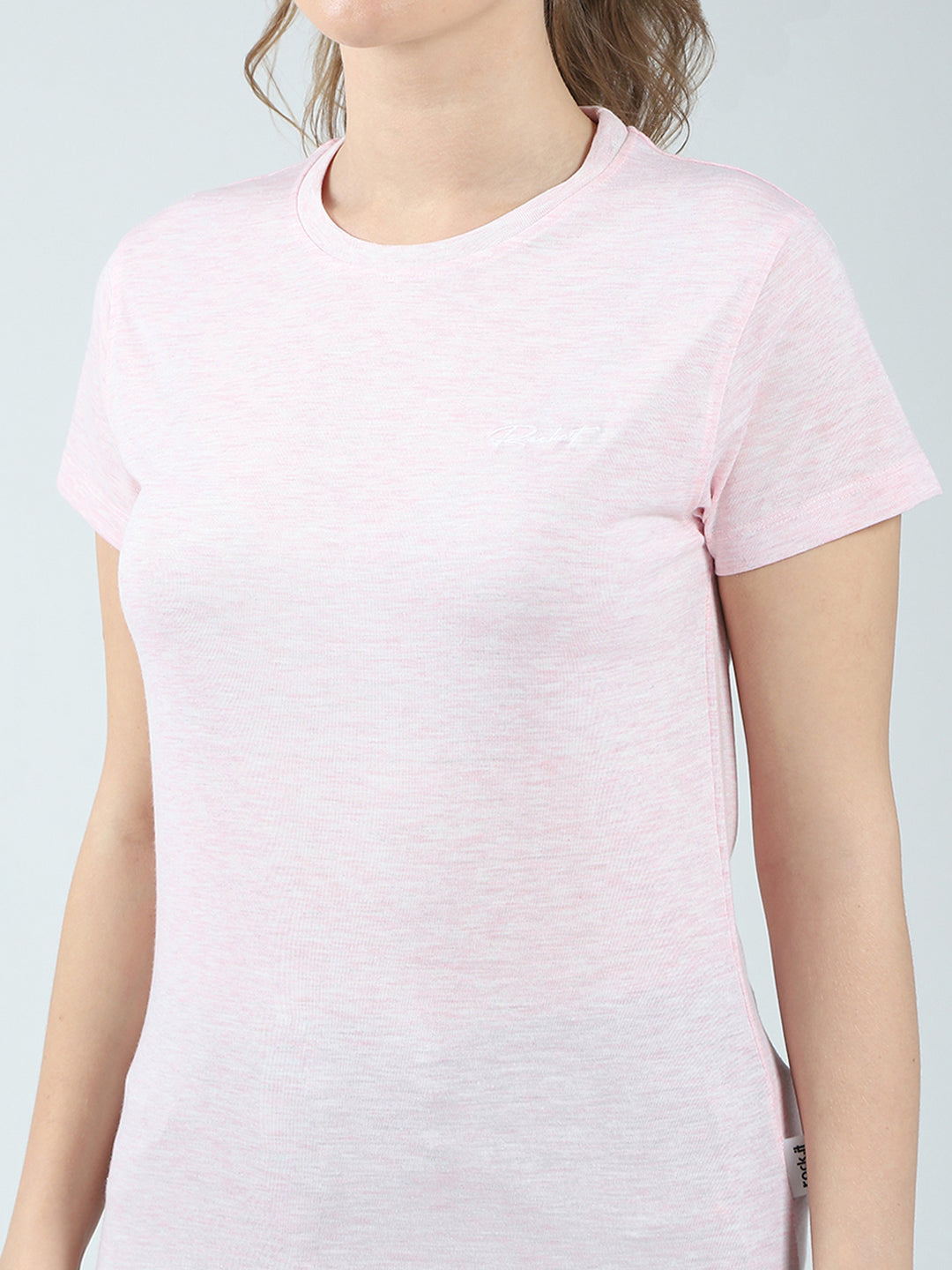 Women Pink Solid Round Neck Half Sleeve Top