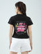 Rock.it Women Black Printed Round Neck Half Sleeve Top