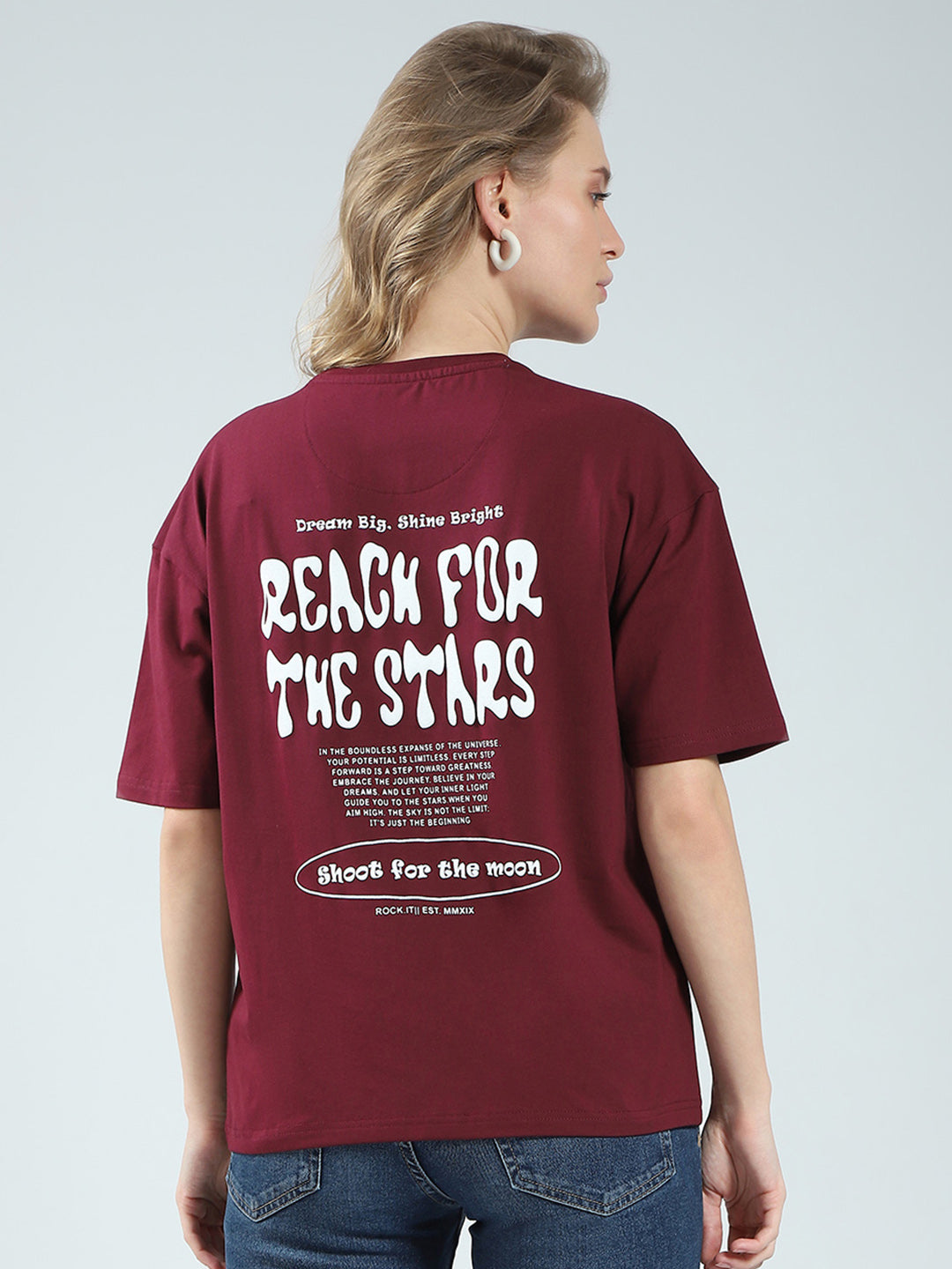Women Maroon Printed Round Neck Half Sleeve Top