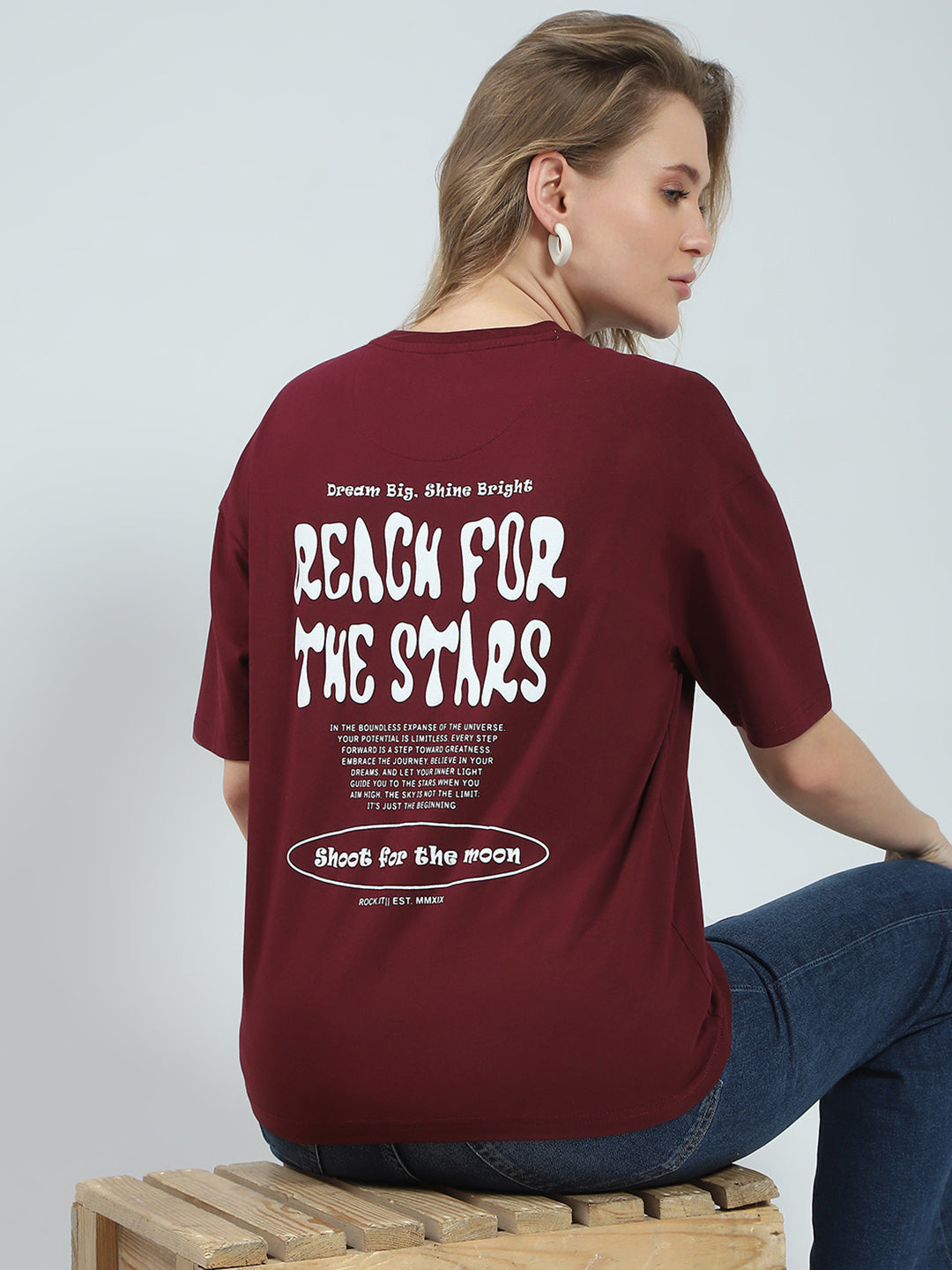 Women Maroon Printed Round Neck Half Sleeve Top