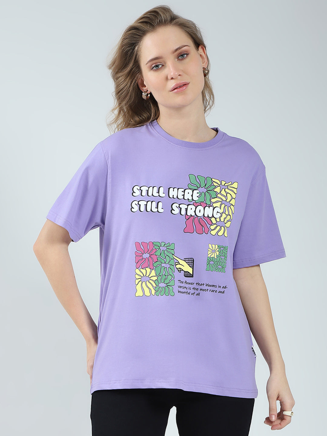 Women Purple Printed Round Neck Half Sleeve Top
