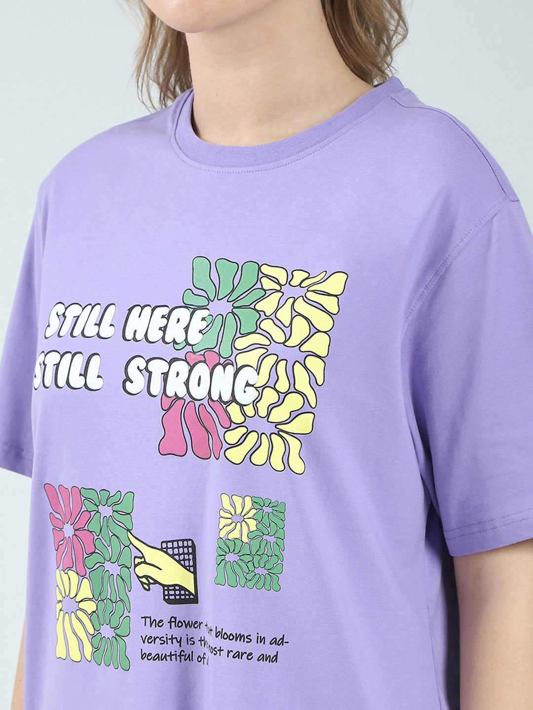 Women Purple Printed Round Neck Half Sleeve Top