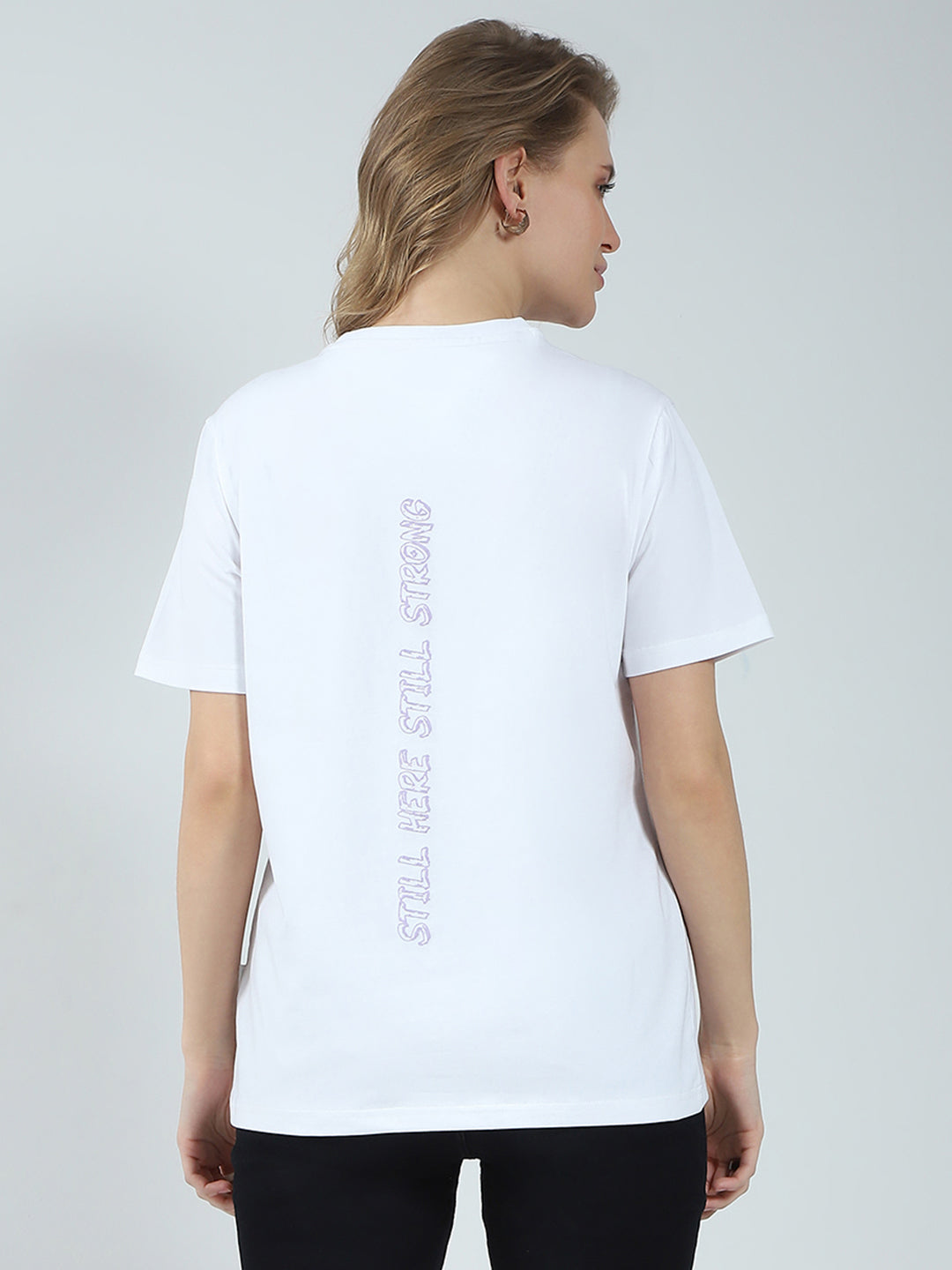 Women White Printed Round Neck Half Sleeve Top