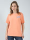 Women Orange Printed Round Neck Half Sleeve Top