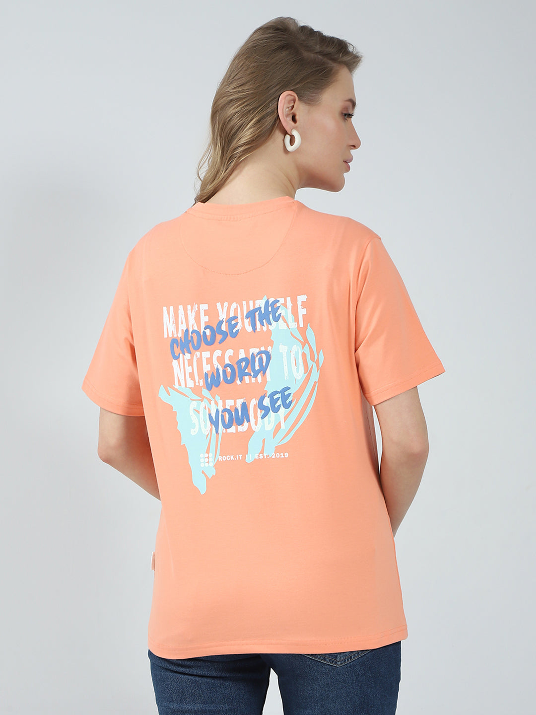 Women Orange Printed Round Neck Half Sleeve Top