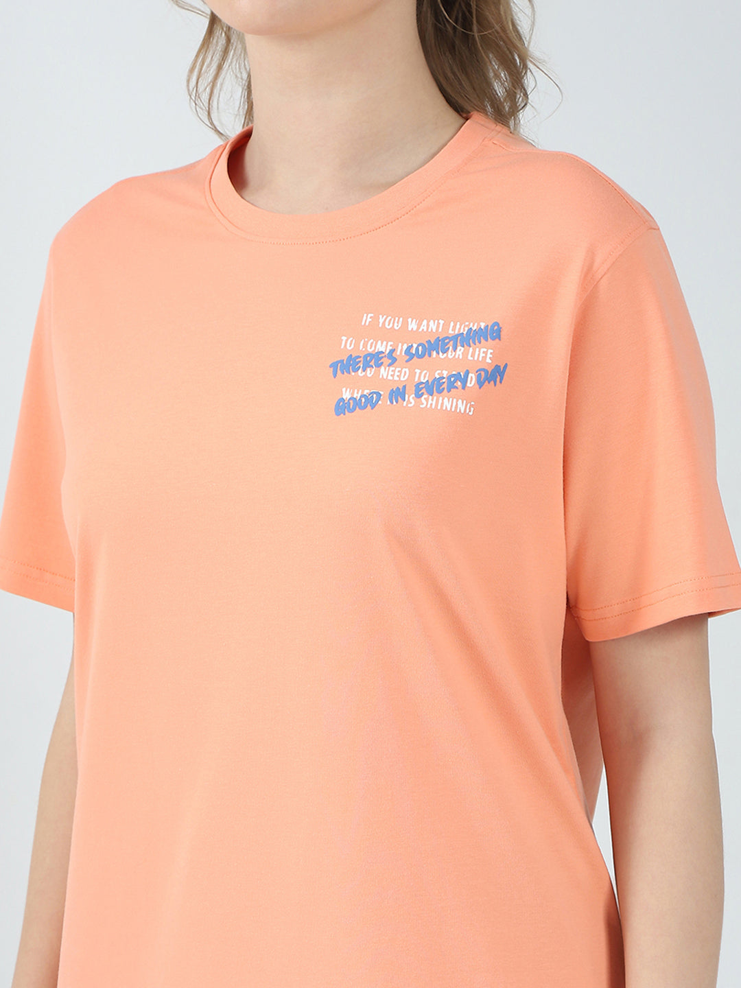 Women Orange Printed Round Neck Half Sleeve Top