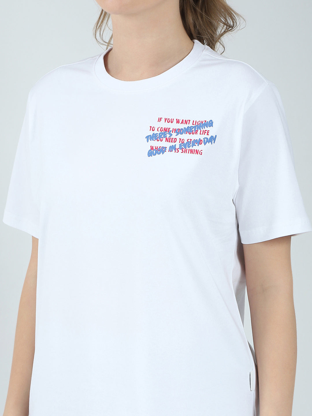 Women White Printed Round Neck Half Sleeve Top
