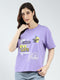 Women Purple Printed Round Neck Half Sleeve Top