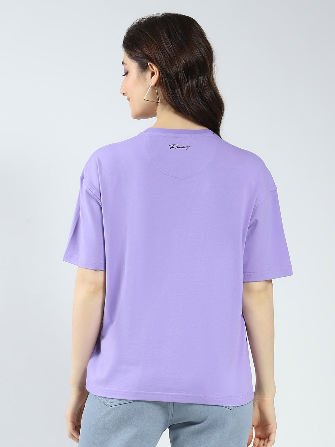 Women Purple Printed Round Neck Half Sleeve Top