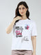 Women White Printed Round Neck Half Sleeve Top