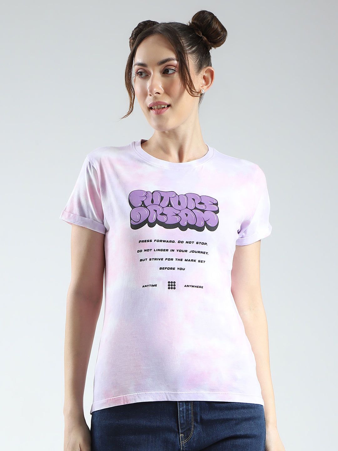 Rock.it Women Pink Printed Round Neck Half Sleeve Top