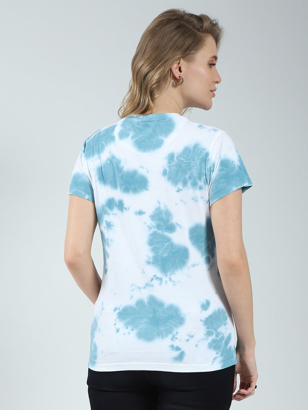 Women Blue Printed Round Neck Half Sleeve Top