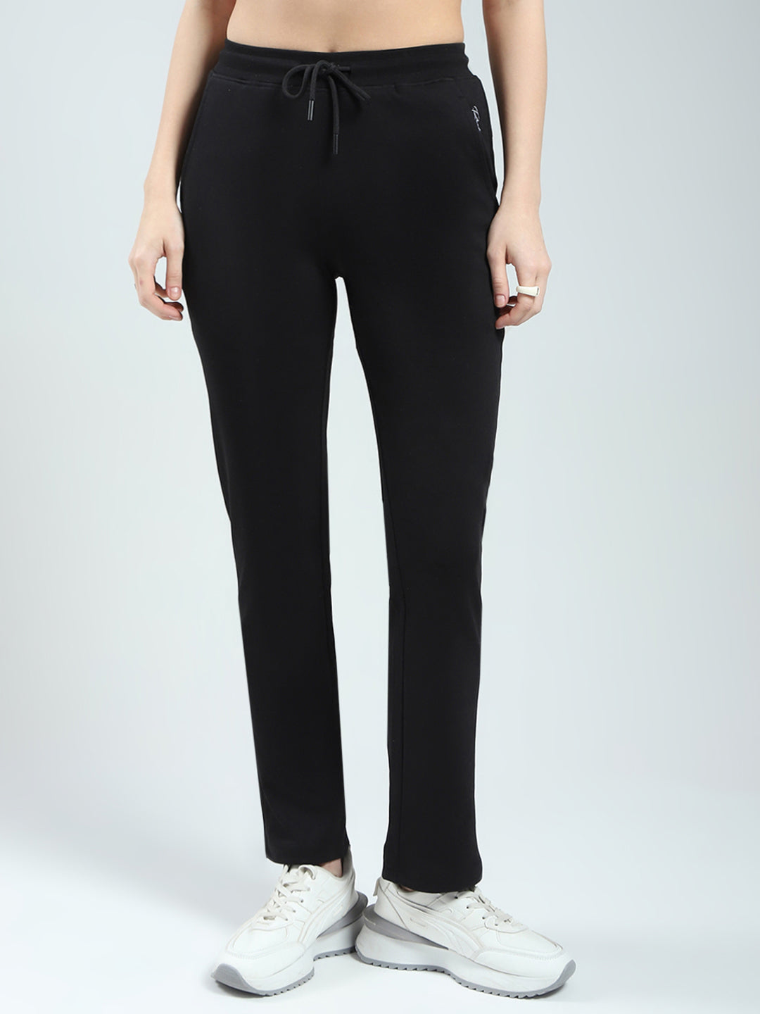 Women Black Solid Regular Fit Lower