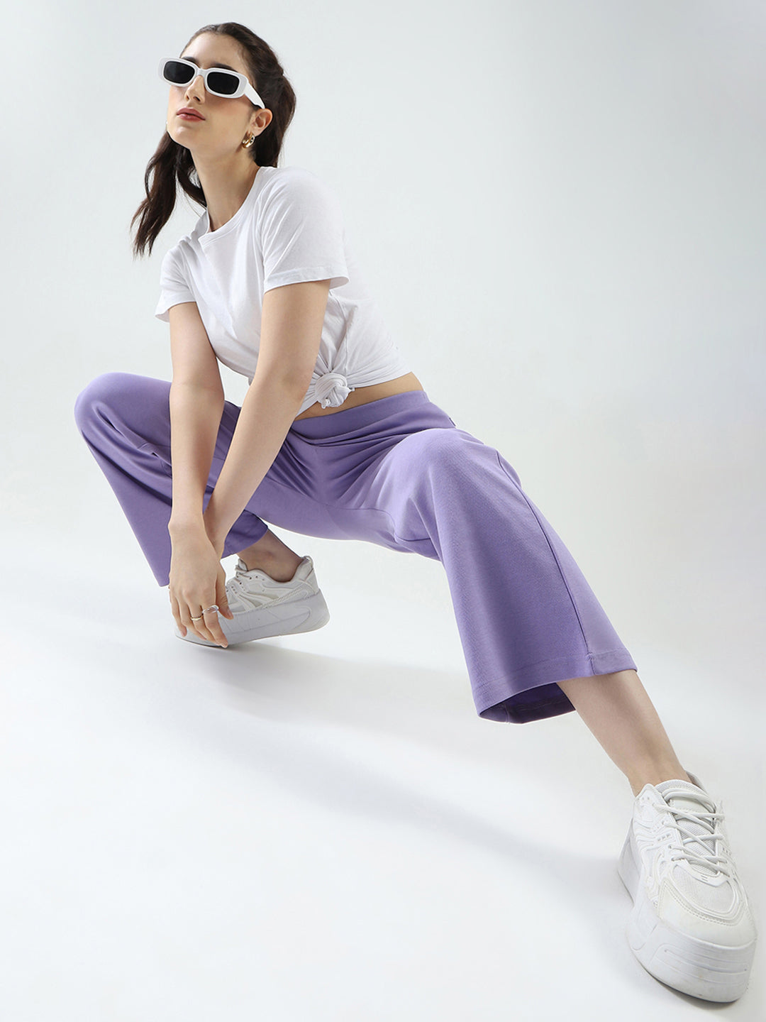 Women Purple Solid Regular Fit Lower