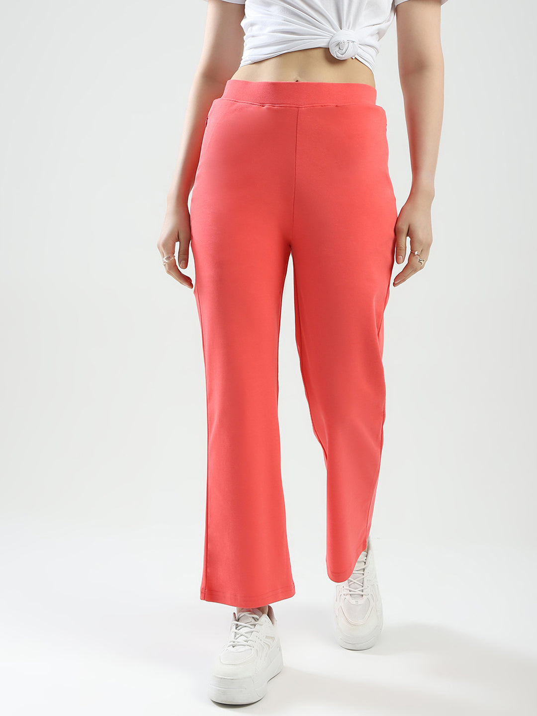 Women Coral Solid Regular Fit Lower