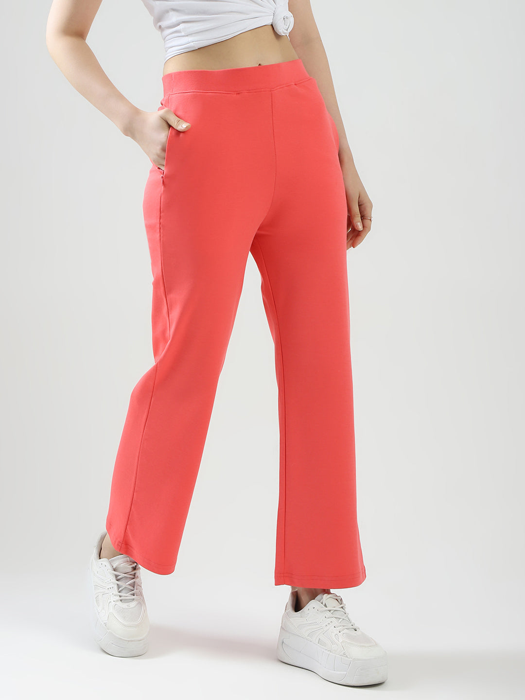 Women Coral Solid Regular Fit Lower