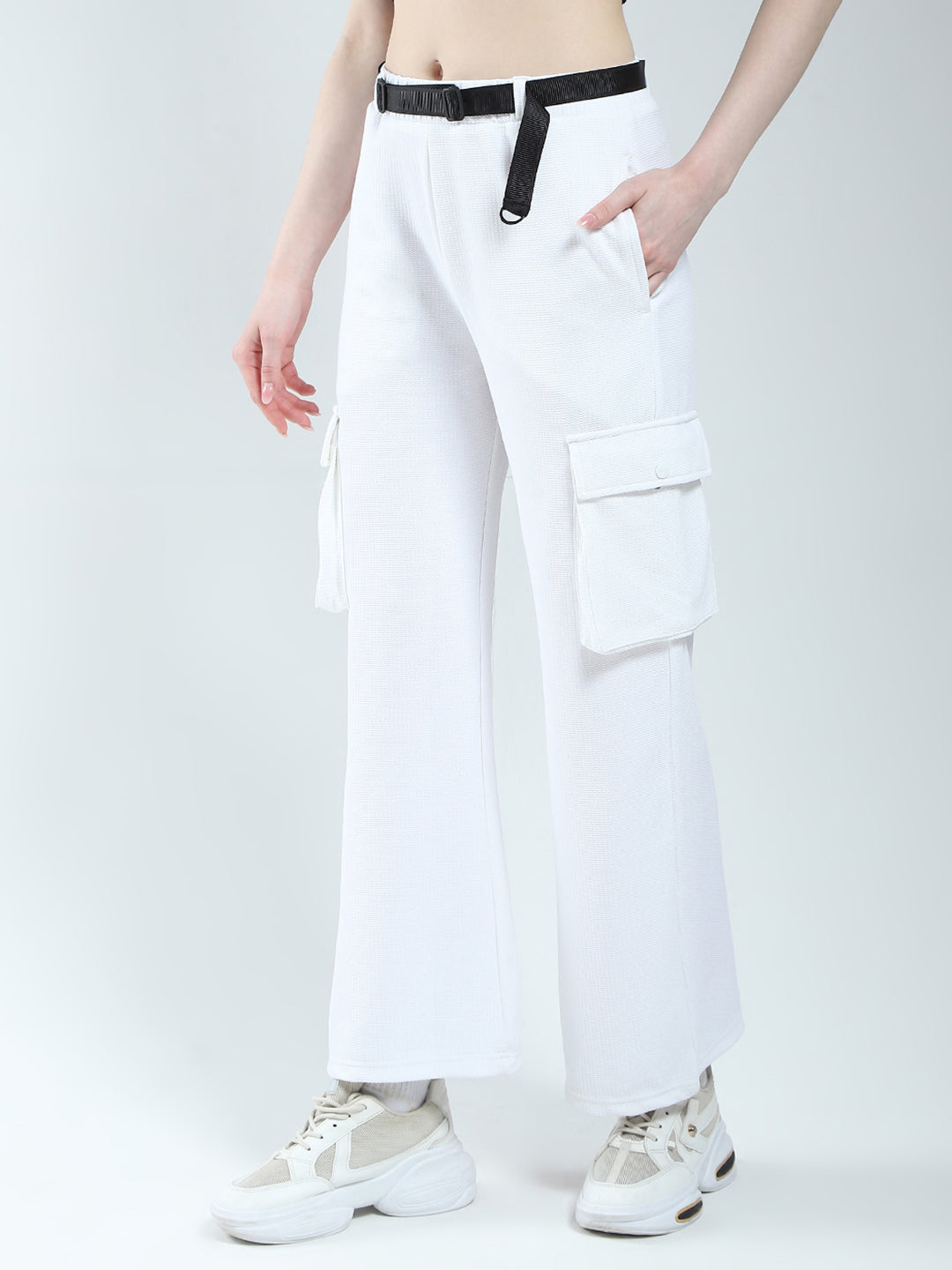 Rock.it Women White Self Design Regular Fit Lower