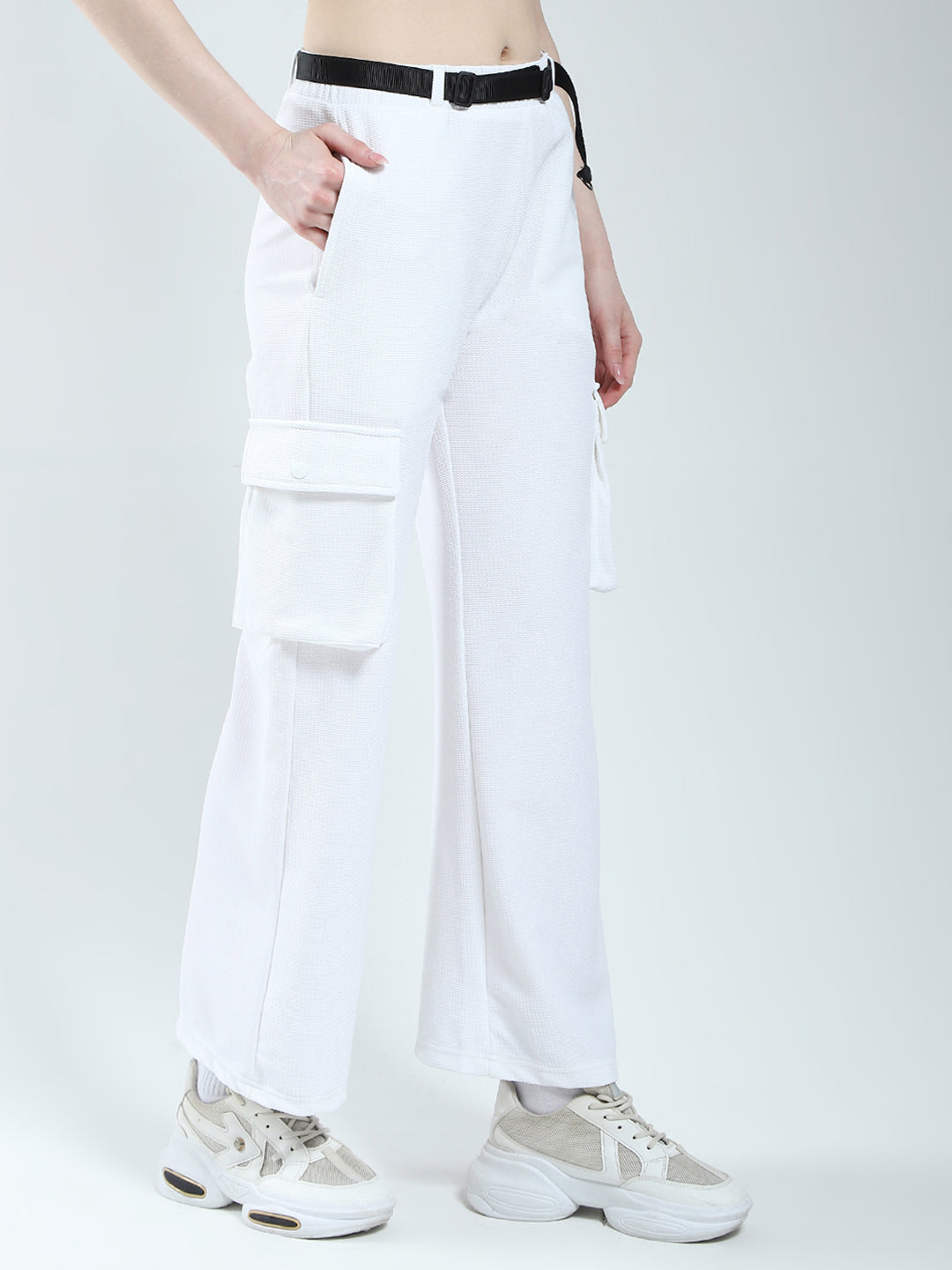Rock.it Women White Self Design Regular Fit Lower