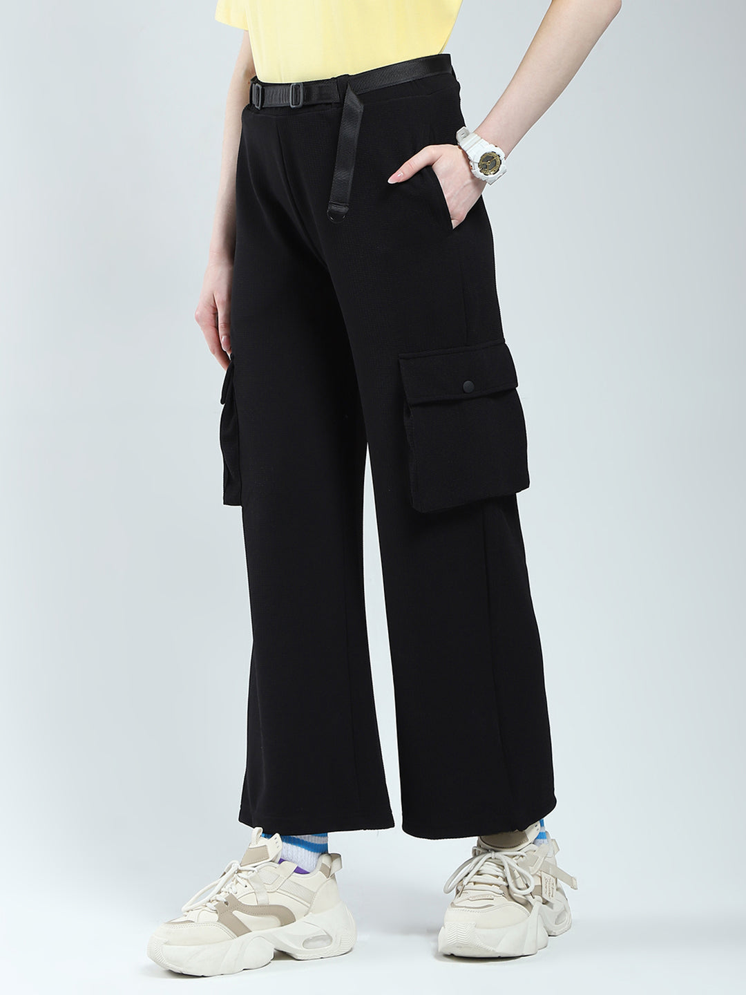 Rock.it Women Black Self Design Regular Fit Lower