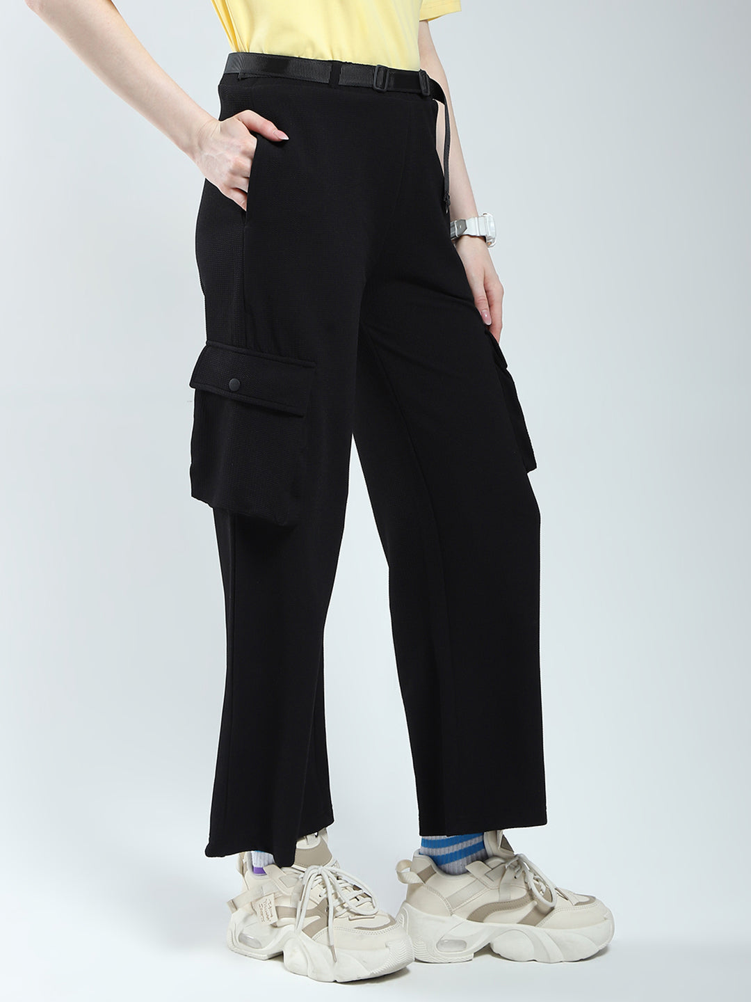 Rock.it Women Black Self Design Regular Fit Lower