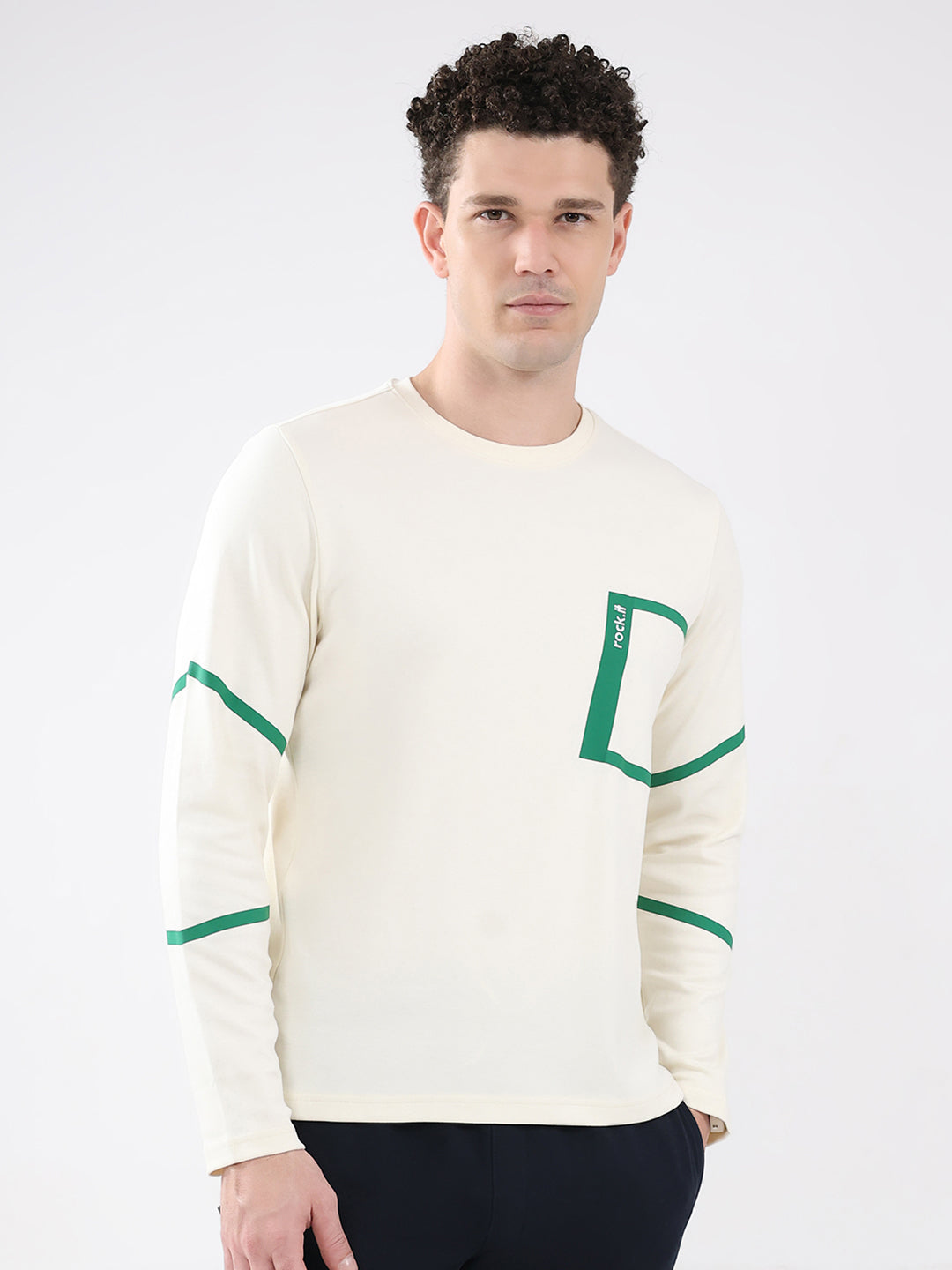 Rock.it Men Off White Solid Round Neck Full Sleeve Winter T-Shirt
