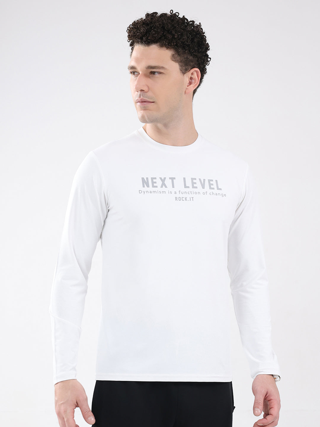 Rock.it Men White Printed Round Neck Full Sleeve Winter T-Shirt