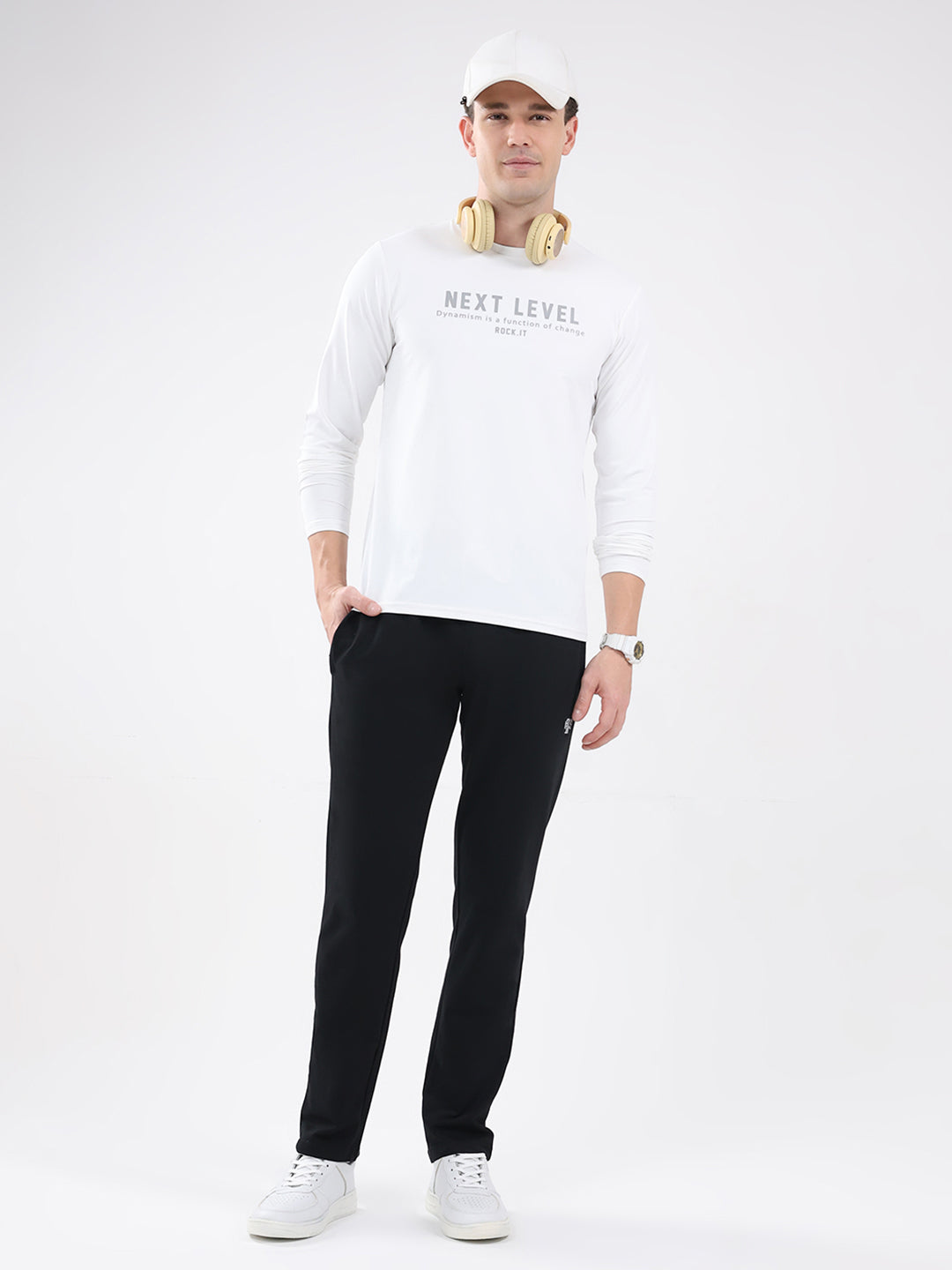 Rock.it Men White Printed Round Neck Full Sleeve Winter T-Shirt