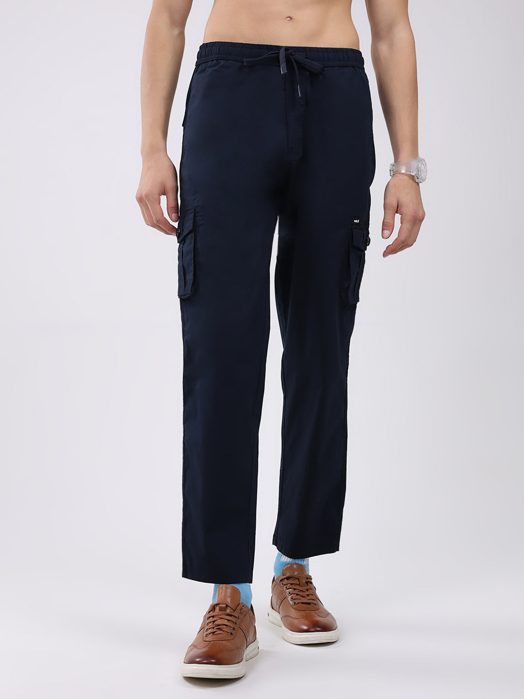 Rock.it Men Navy Blue Solid Regular Fit Cargo