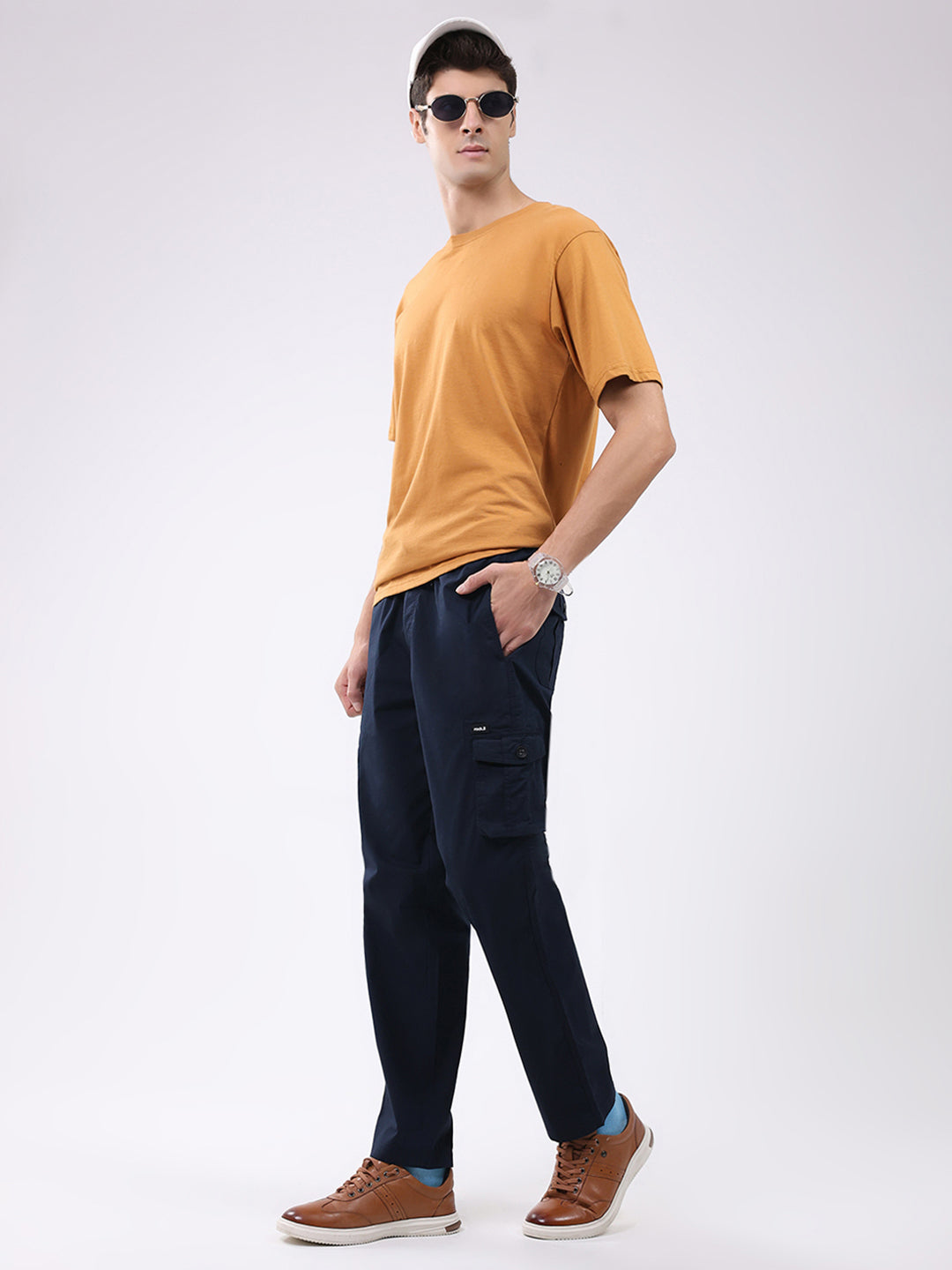 Rock.it Men Navy Blue Solid Regular Fit Cargo