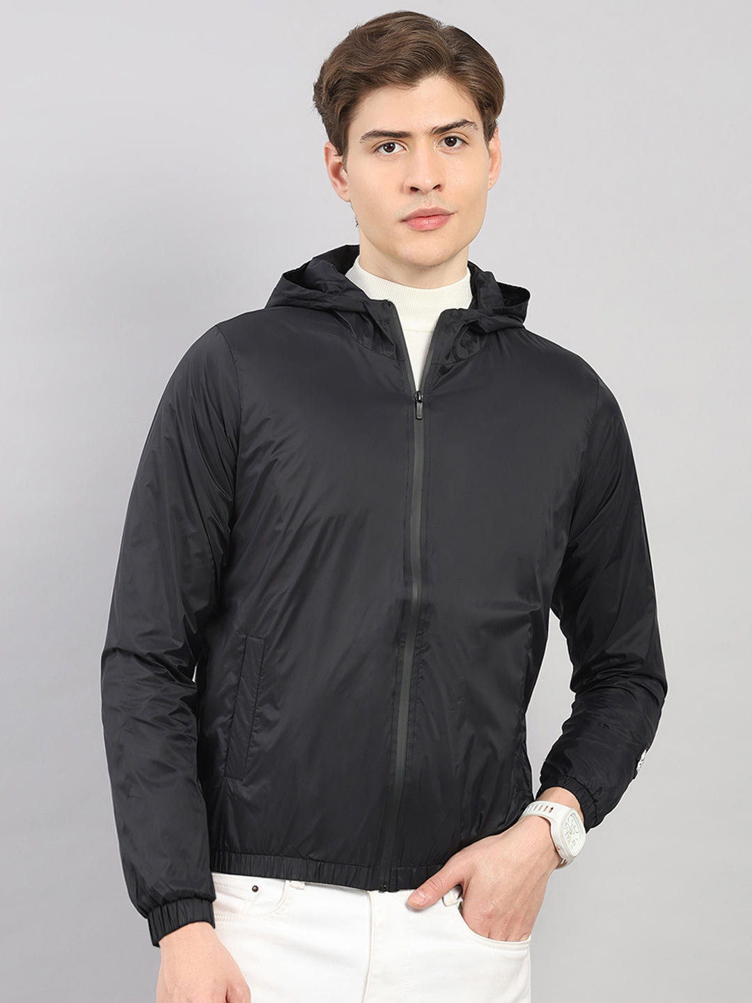 Rock.it Men Black Solid Hooded Full Sleeve Jacket